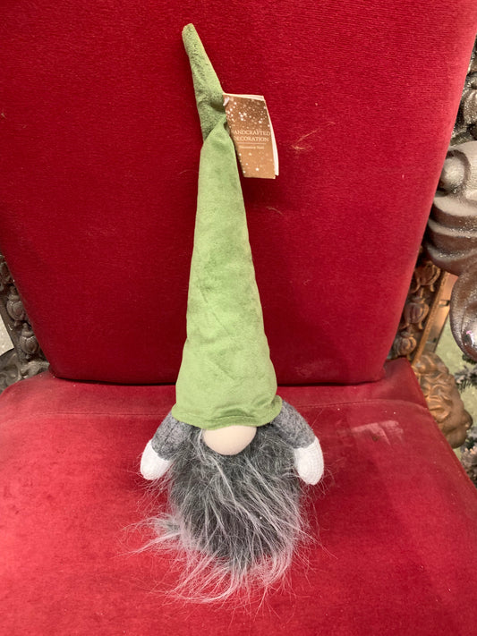 Grey Christmas Gnome With Green Long Hat (S709)