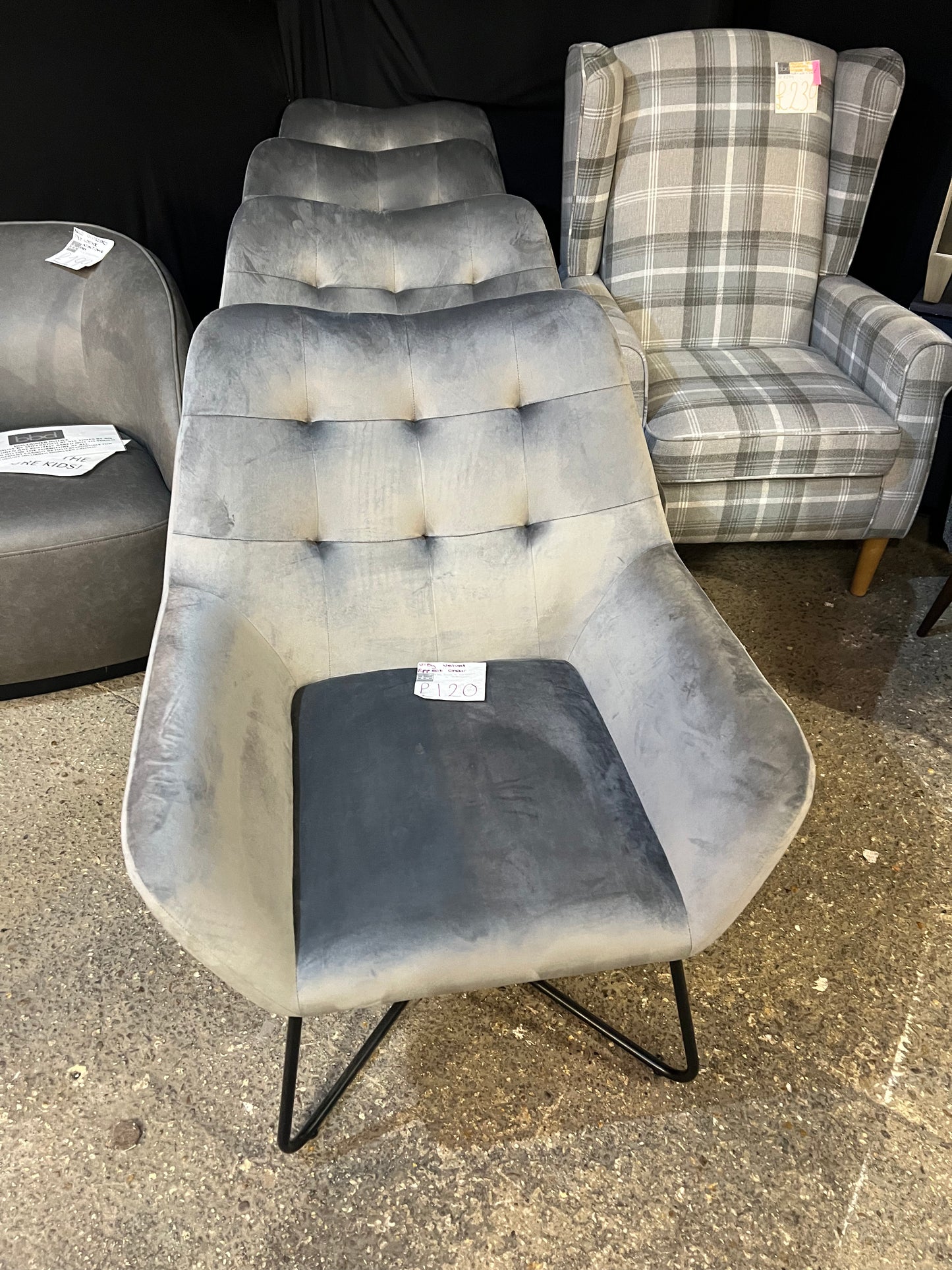 Turio Light Grey Velvet effect Chair (H)865mm (W)750mm (D)800mm