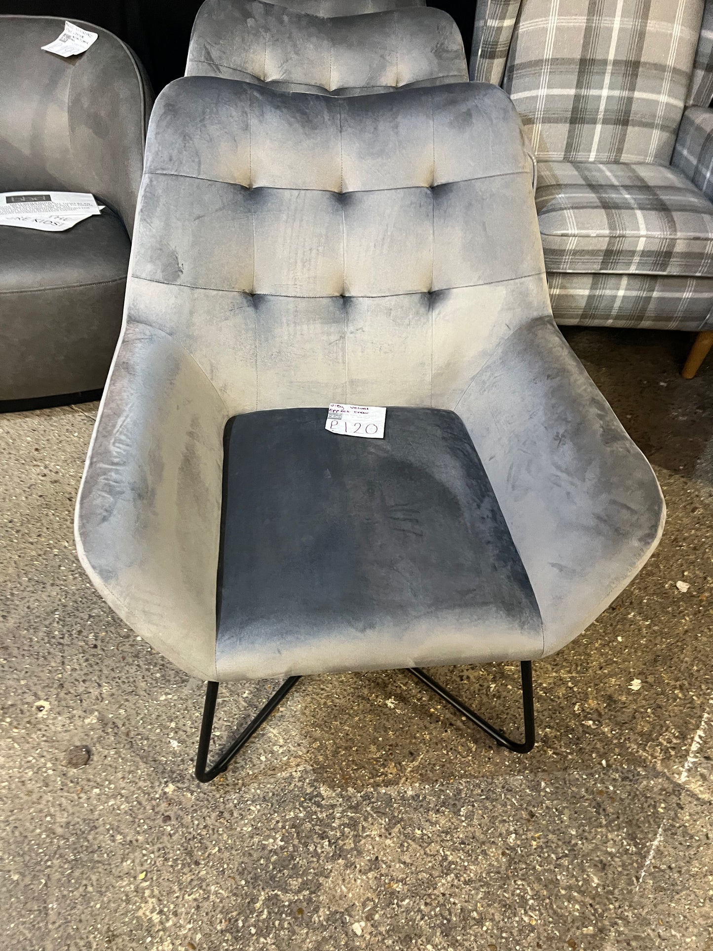 Turio Light Grey Velvet effect Chair (H)865mm (W)750mm (D)800mm