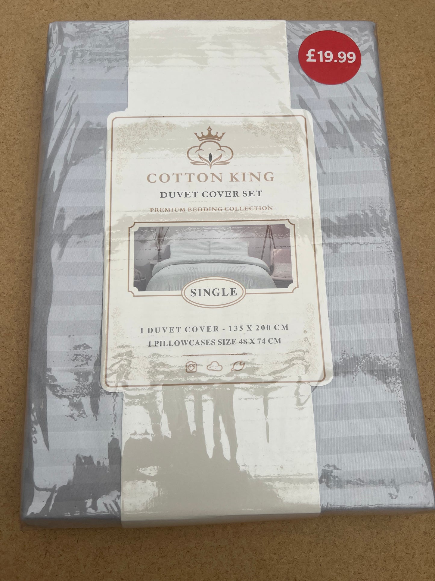 Light Grey Single Duvet Cover Set Cotton King