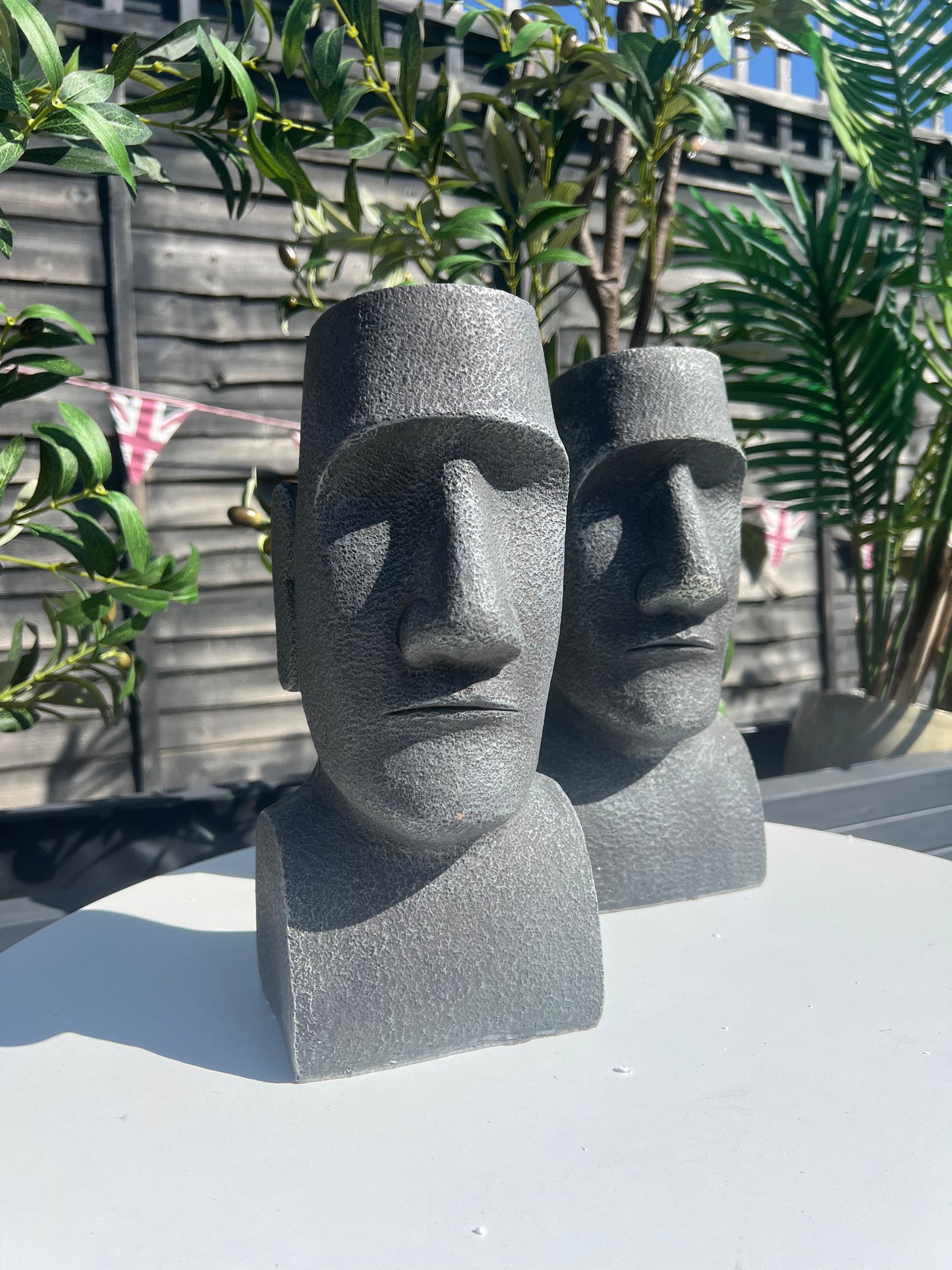 2 x Easter Island Stone Bust Head 12" Zen Garden Ornament