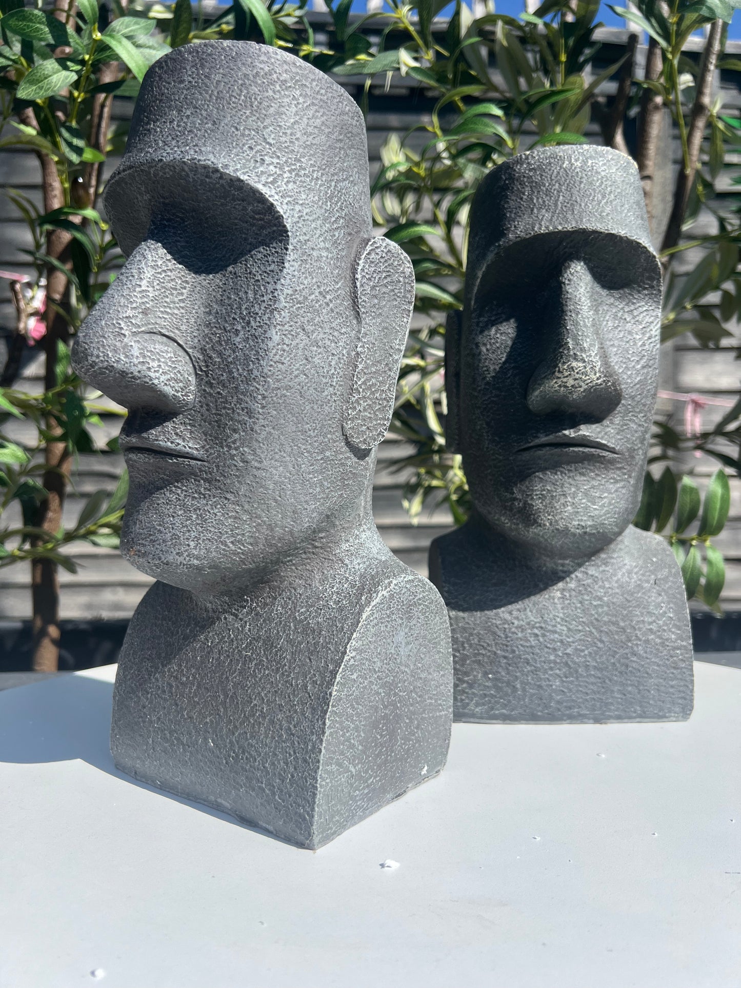 2 x Easter Island Stone Bust Head 12" Zen Garden Ornament