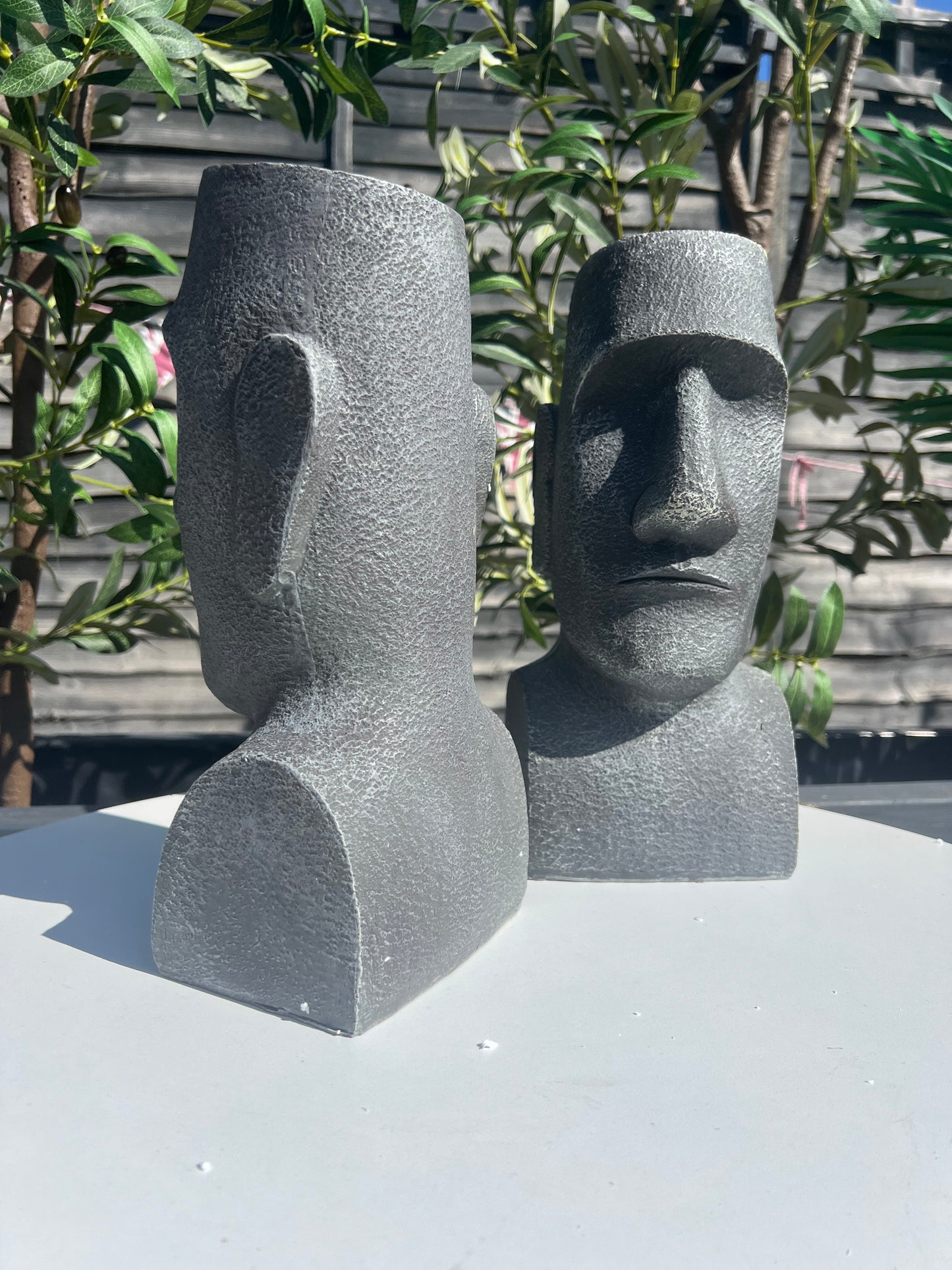 2 x Easter Island Stone Bust Head 12" Zen Garden Ornament