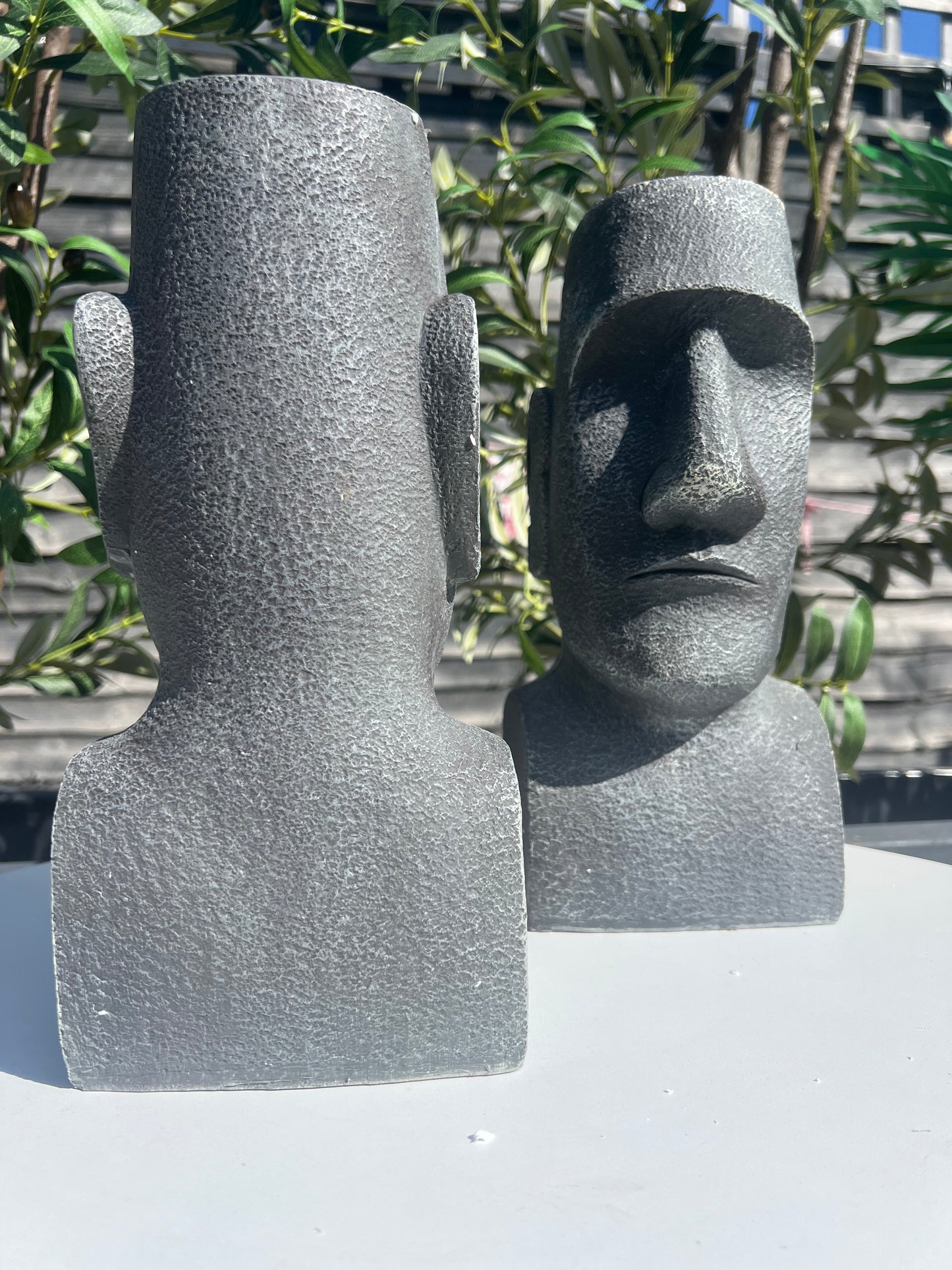 2 x Easter Island Stone Bust Head 12" Zen Garden Ornament