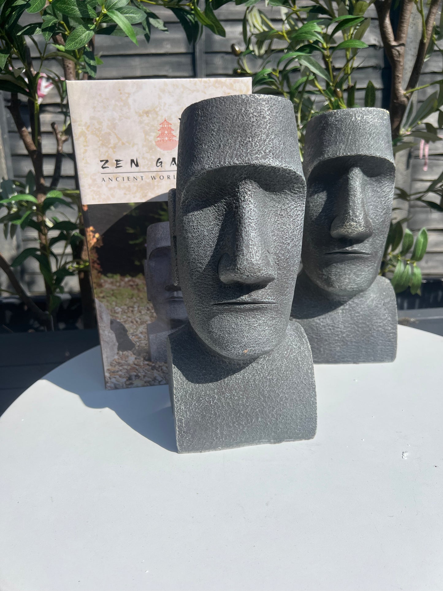 2 x Easter Island Stone Bust Head 12" Zen Garden Ornament