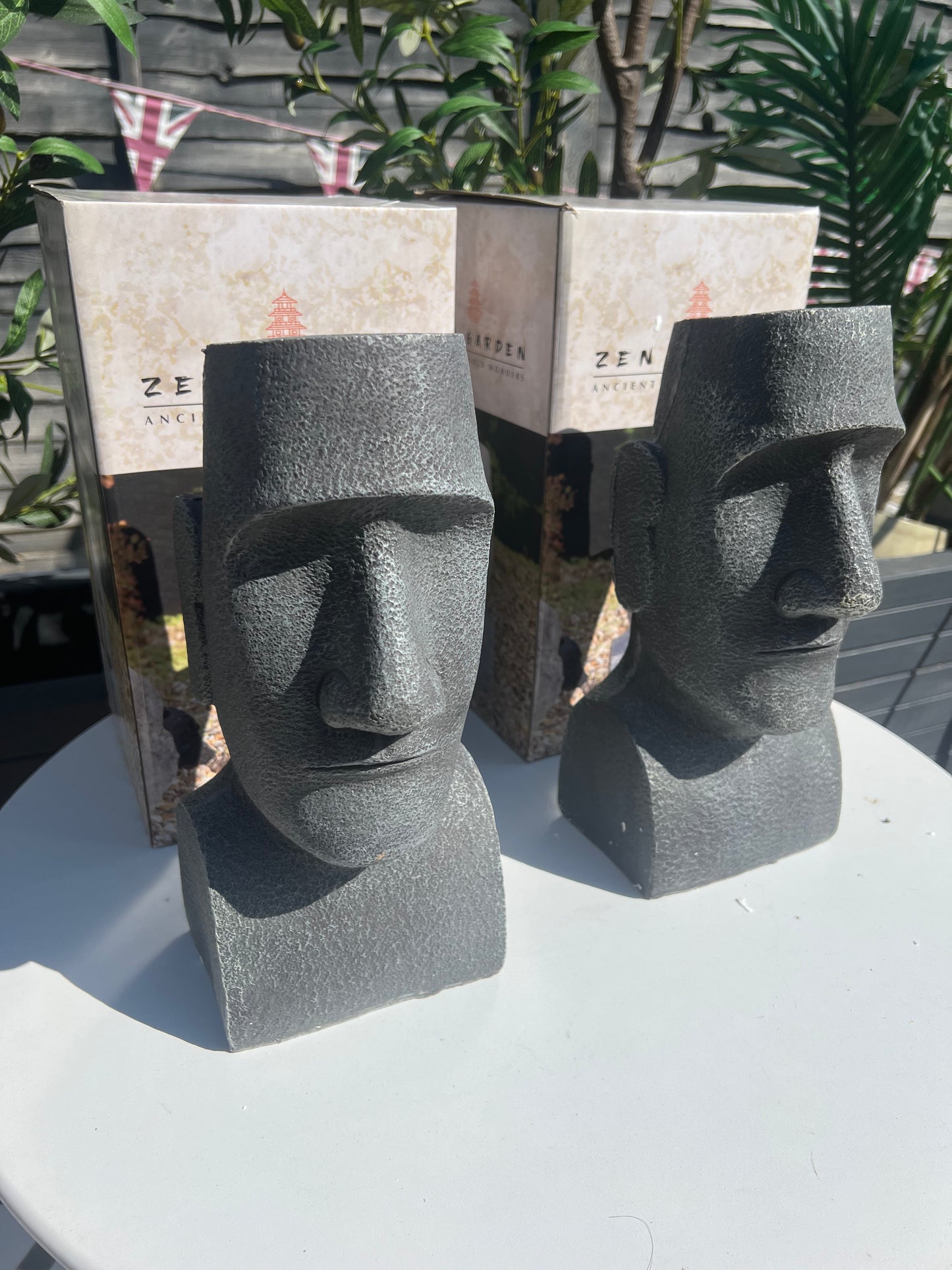 2 x Easter Island Stone Bust Head 12" Zen Garden Ornament