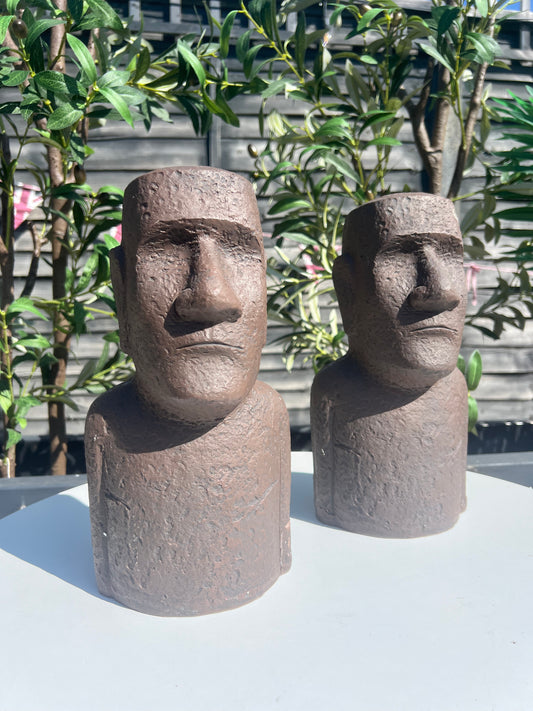 2x Easter Island Bronze Bust Head 12" Zen Garden Ornaments