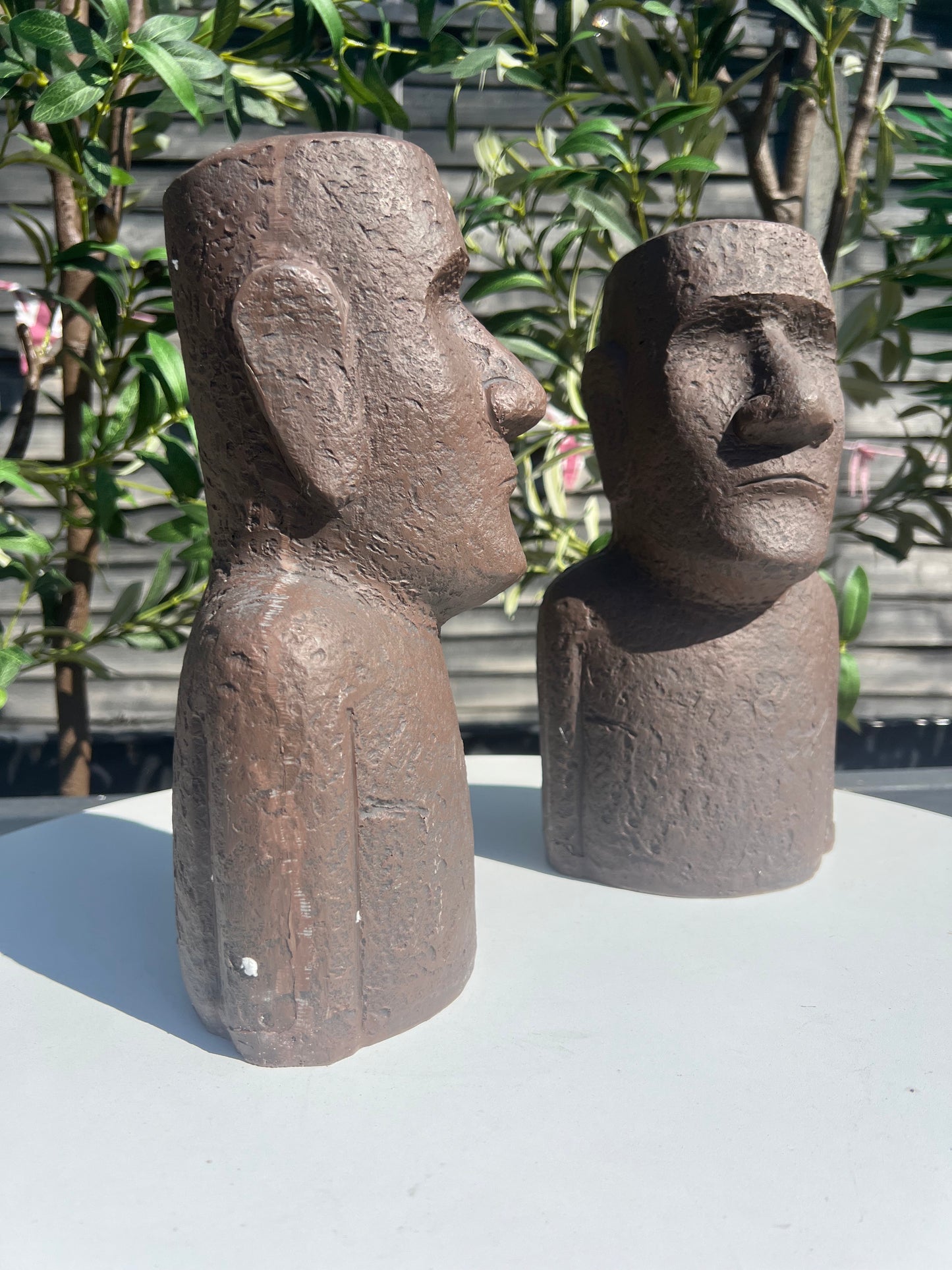 2x Easter Island Bronze Bust Head 12" Zen Garden Ornaments