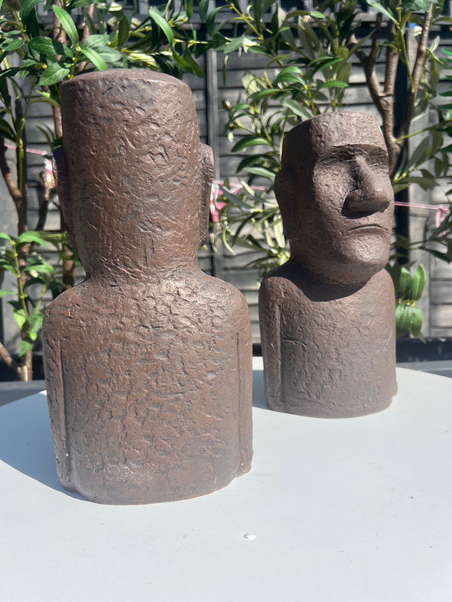 2x Easter Island Bronze Bust Head 12" Zen Garden Ornaments