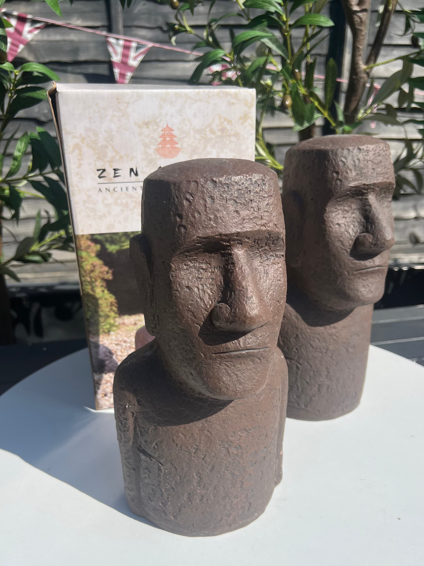 2x Easter Island Bronze Bust Head 12" Zen Garden Ornaments