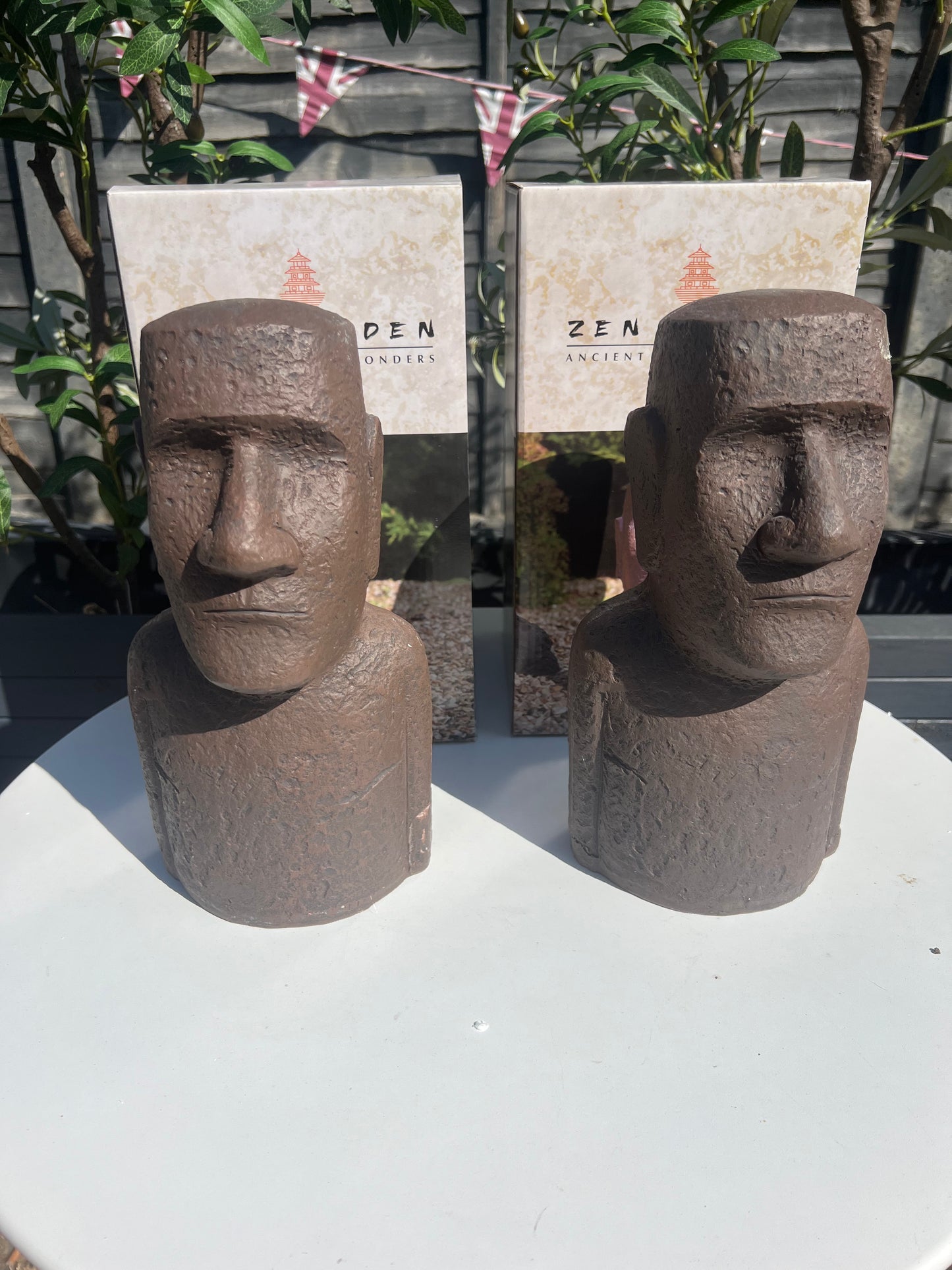 2x Easter Island Bronze Bust Head 12" Zen Garden Ornaments