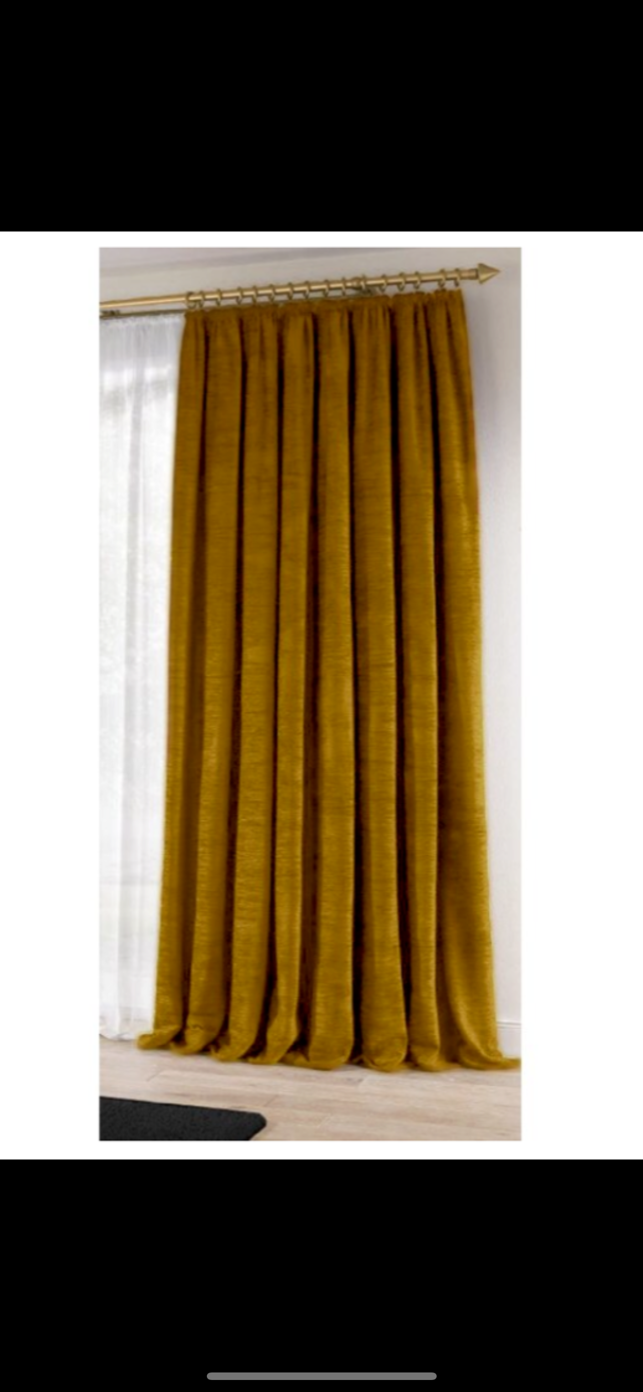 Single Curtain 225cm x 132cm Beloit Pinch Pleat Room Darkening Old Gold NEW (J)