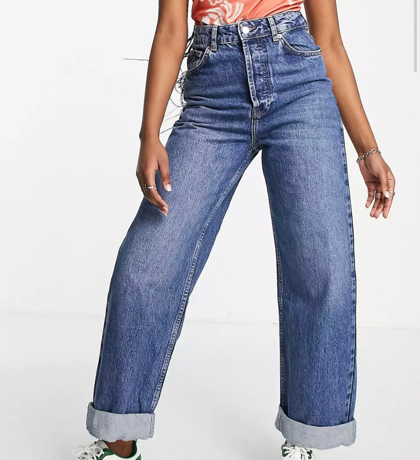 Topshop One oversized Mom jean in mid blue UK8 (T15) (M)