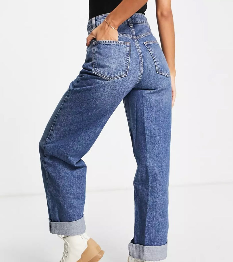 Topshop One oversized Mom jean in mid blue UK8 (T15) (M)