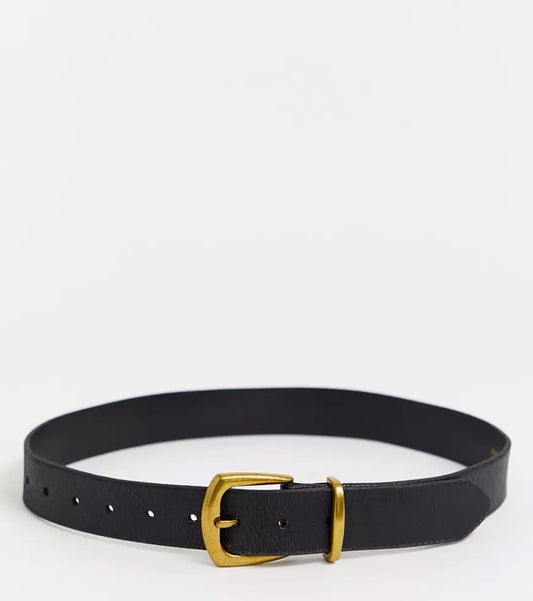 Topshop leather belt with gold buckle in black S/M (T60) (P)