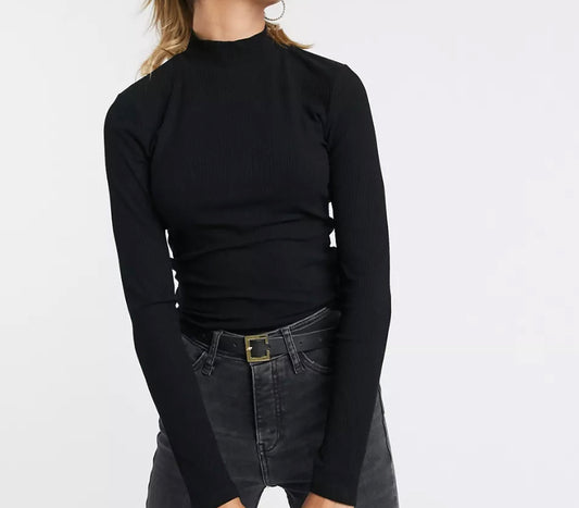 Miss Selfridge ribbed turtle neck top in black UK8 (T76) (P)