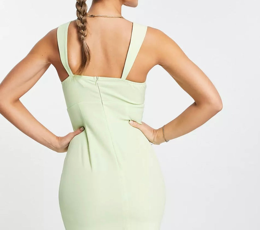 Extro & Vert twist front cami dress in lime green UK10 (T87) (P) Big Brands Direct Extro & Vert twist front cami dress in lime green UK10 (T87) (P) Big Brands Direct
