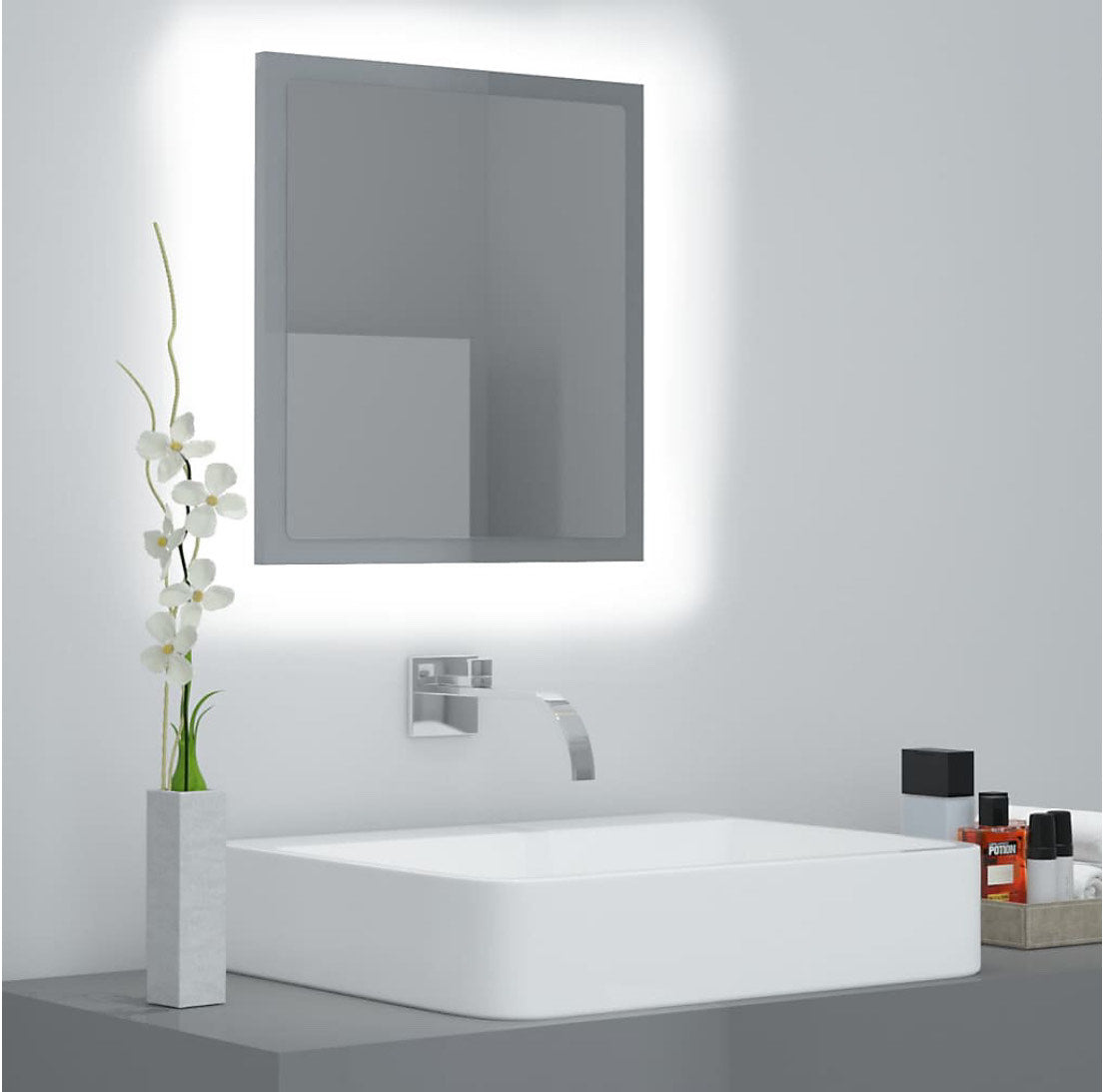 Berkfield LED Bathroom Mirror High Gloss Grey (T2)