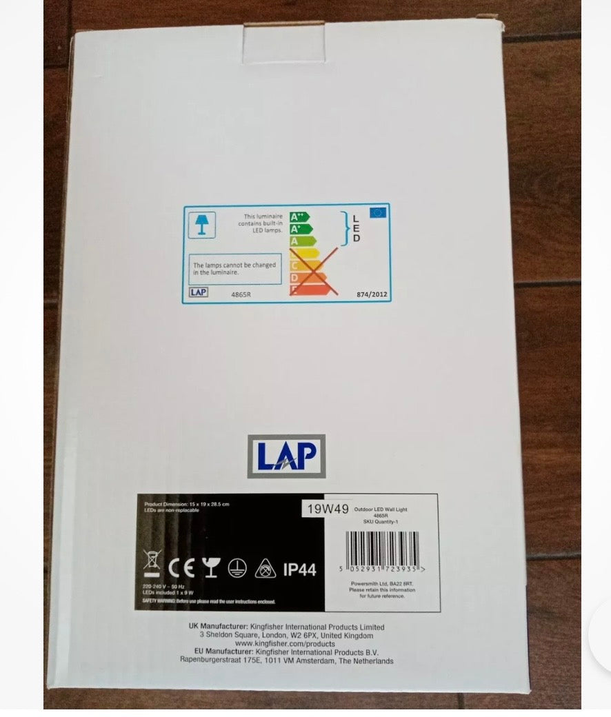 LAP Outdoor LED Wall Light Black (X) (S1047*)