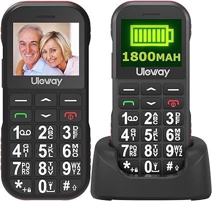 uleway Big Button Mobile Phone for Elderly, g190 Easy to Use Basic Mobile Phone, SIM Free Unlocked Senior Mobile Phone With SOS Emergency Button, Large Volume, Flashlight, FM Radio (Black (with dock)) (J)