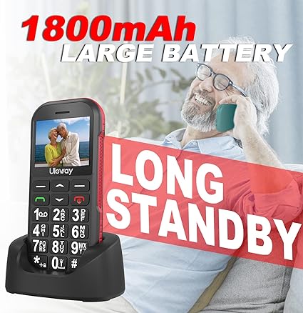 uleway Big Button Mobile Phone for Elderly, g190 Easy to Use Basic Mobile Phone, SIM Free Unlocked Senior Mobile Phone With SOS Emergency Button, Large Volume, Flashlight, FM Radio (Black (with dock)) (J)