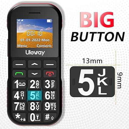 uleway Big Button Mobile Phone for Elderly, g190 Easy to Use Basic Mobile Phone, SIM Free Unlocked Senior Mobile Phone With SOS Emergency Button, Large Volume, Flashlight, FM Radio (Black (with dock)) (J)