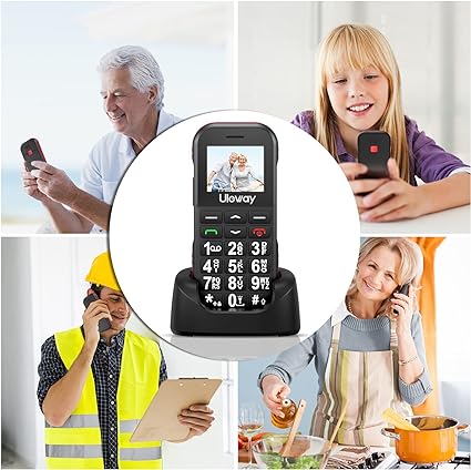 uleway Big Button Mobile Phone for Elderly, g190 Easy to Use Basic Mobile Phone, SIM Free Unlocked Senior Mobile Phone With SOS Emergency Button, Large Volume, Flashlight, FM Radio (Black (with dock)) (J)