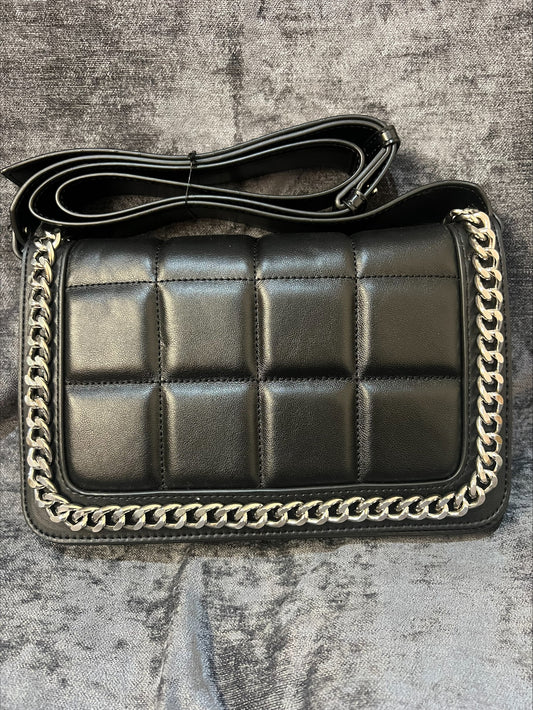 Padded Quilted Chain Cross Body Bag Black (R109) (H)