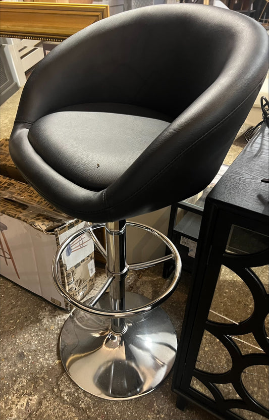 Black Faux Leather & Chrome Bar Stool