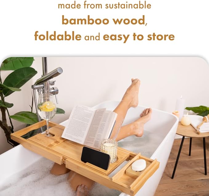 Luxury Bath Caddy Natural Bamboo (J)