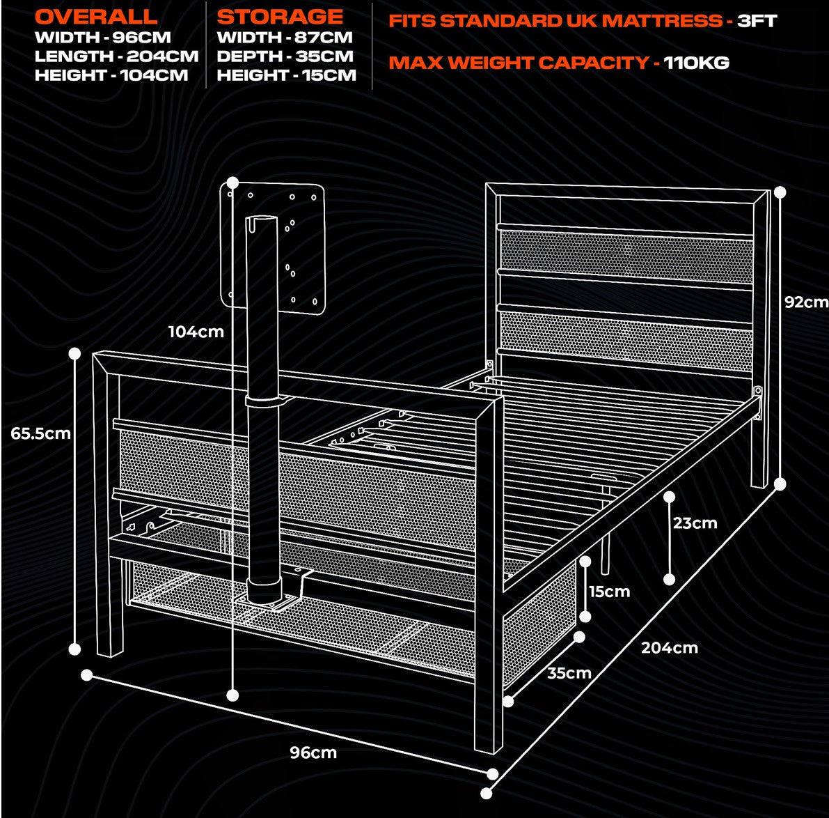 X Rocker Single 3ft Gaming Bed Frame TV Mount Metal White Storage Shelf Basecamp (R52)