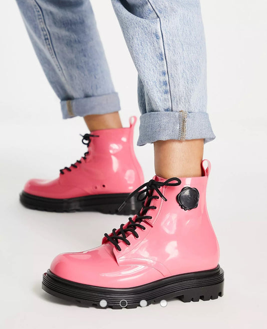 Viktor And Rolf coturno patent lace up boots in bright pink UK4 (R133) (L)