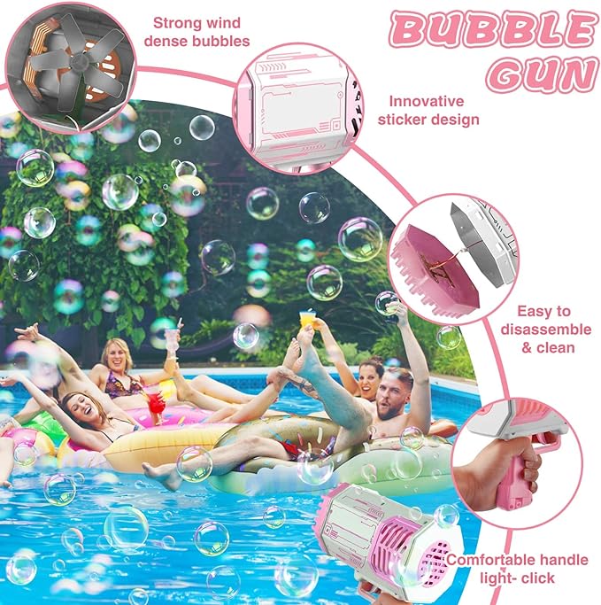 Rocket Bubble Guns with Thousands Bubbles and Colourful Lights Cool Outdoor Toys [Purple] (J)