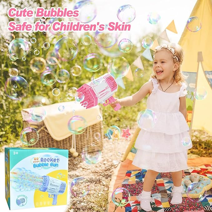 Rocket Bubble Guns with Thousands Bubbles and Colourful Lights Cool Outdoor Toys [Yellow&Blue] (J)