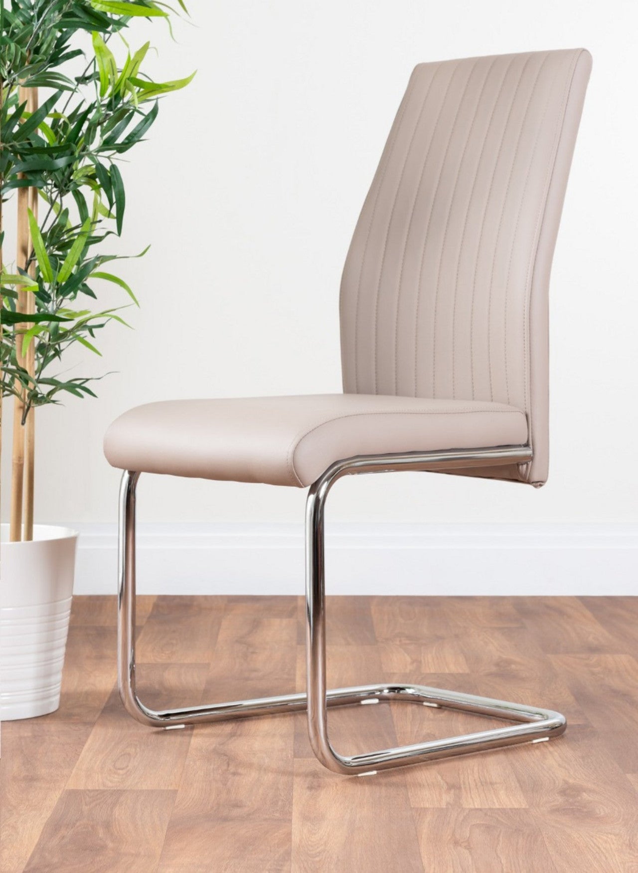 Lorenzo Cappuccino Beige Faux Leather Chrome Dining Chair (J)