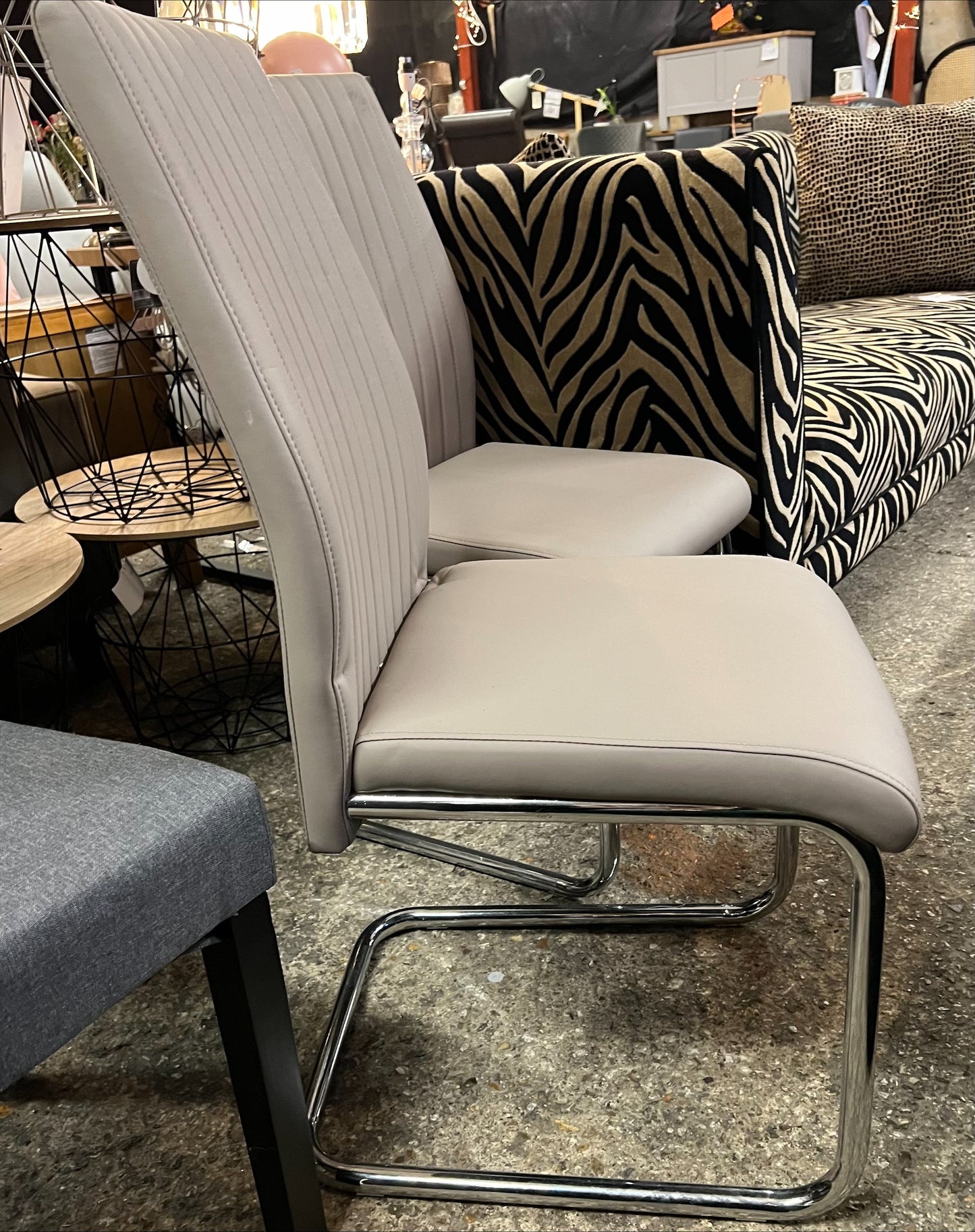 Lorenzo Cappuccino Beige Faux Leather Chrome Dining Chair (J)