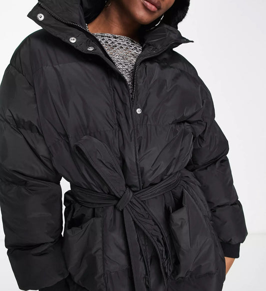 COLLUSION belted puffer jacket in black UK 4 (R117) (M)