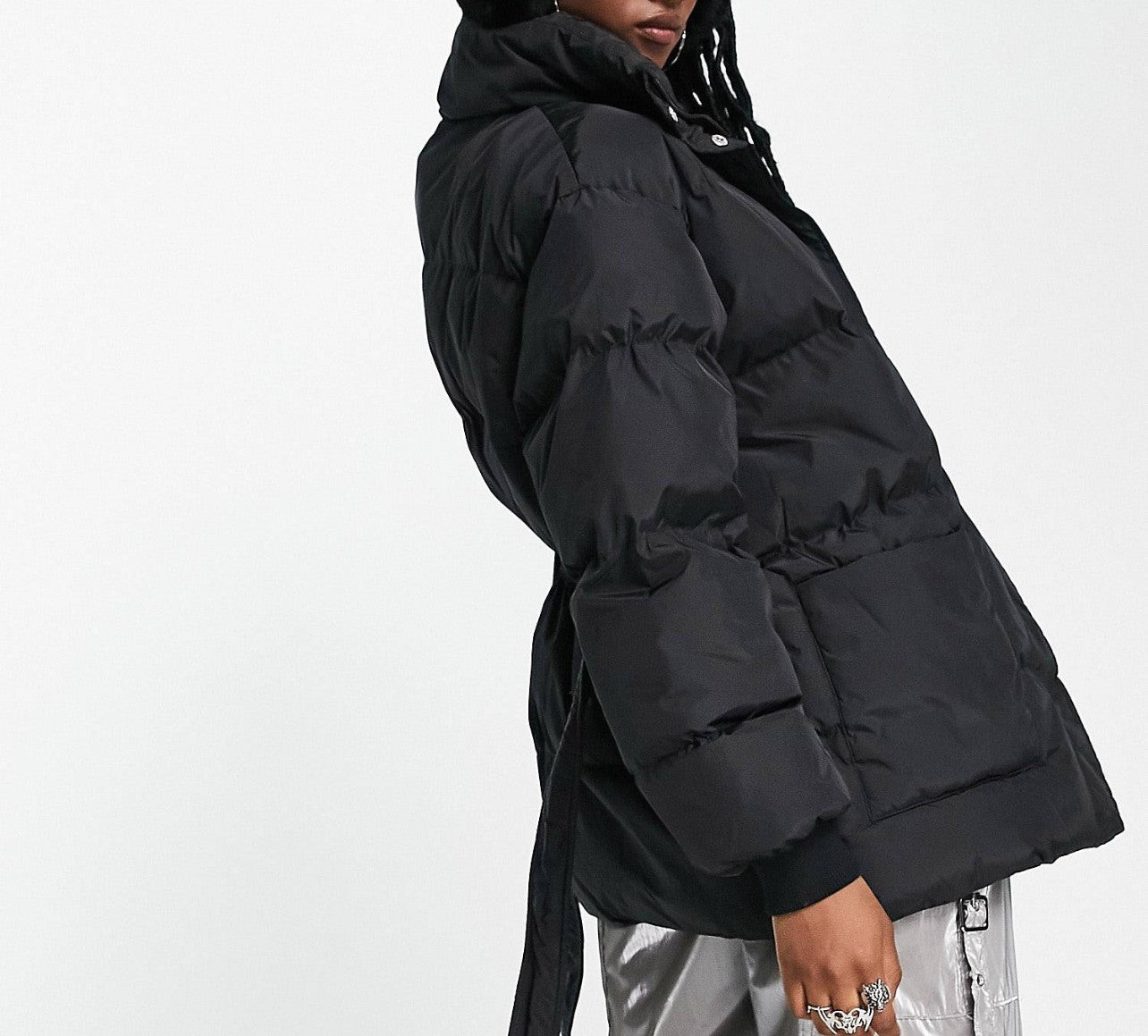 COLLUSION belted puffer jacket in black UK 4 (R117) (M)