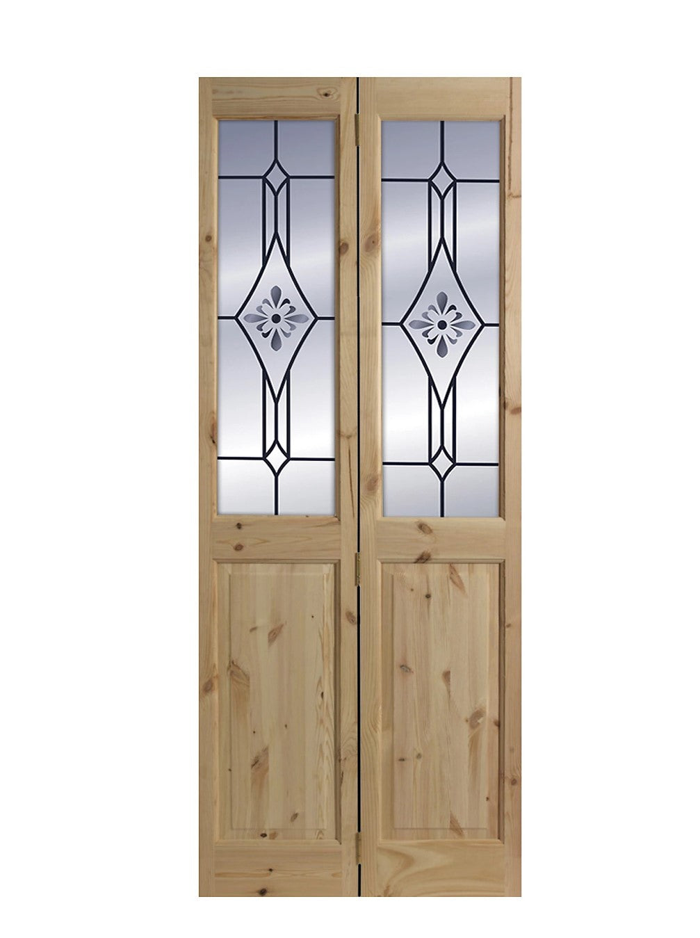 4 Panel 2 Lite Frosted Glazed Knotty Pine Internal Bi-fold Door Set (H)2005mm (W)715mm (R78)