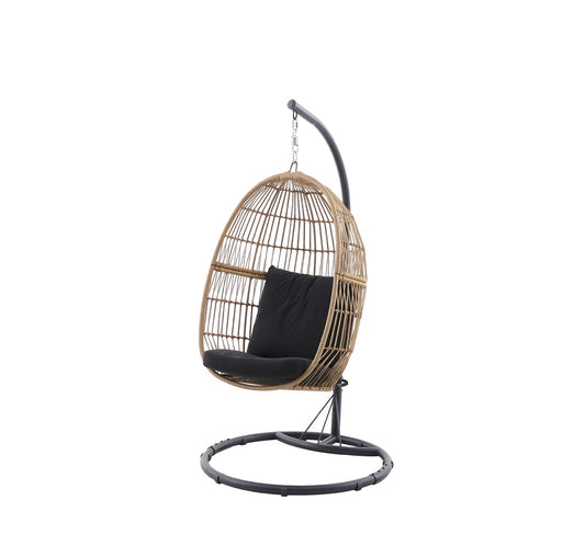 Brown & Black Rattan Effect Hanging Egg Chair (R36)