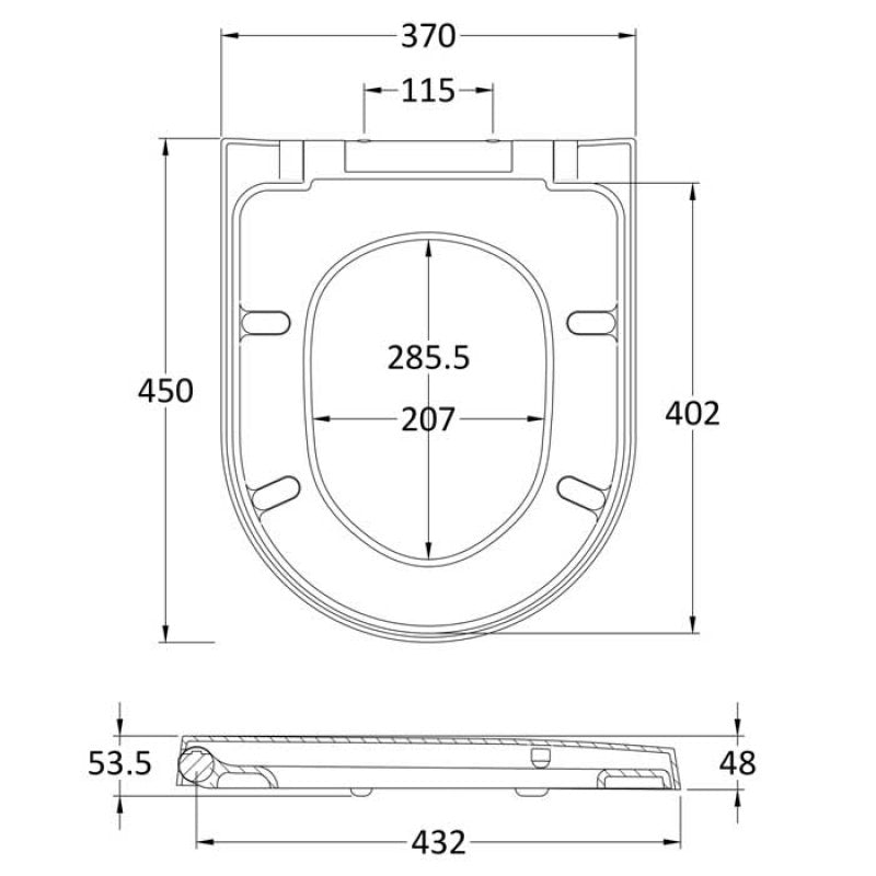 Nuie Asselby D-Shape Thermoplastic Toilet Seat Soft Close HingeWhite (R123)(G)