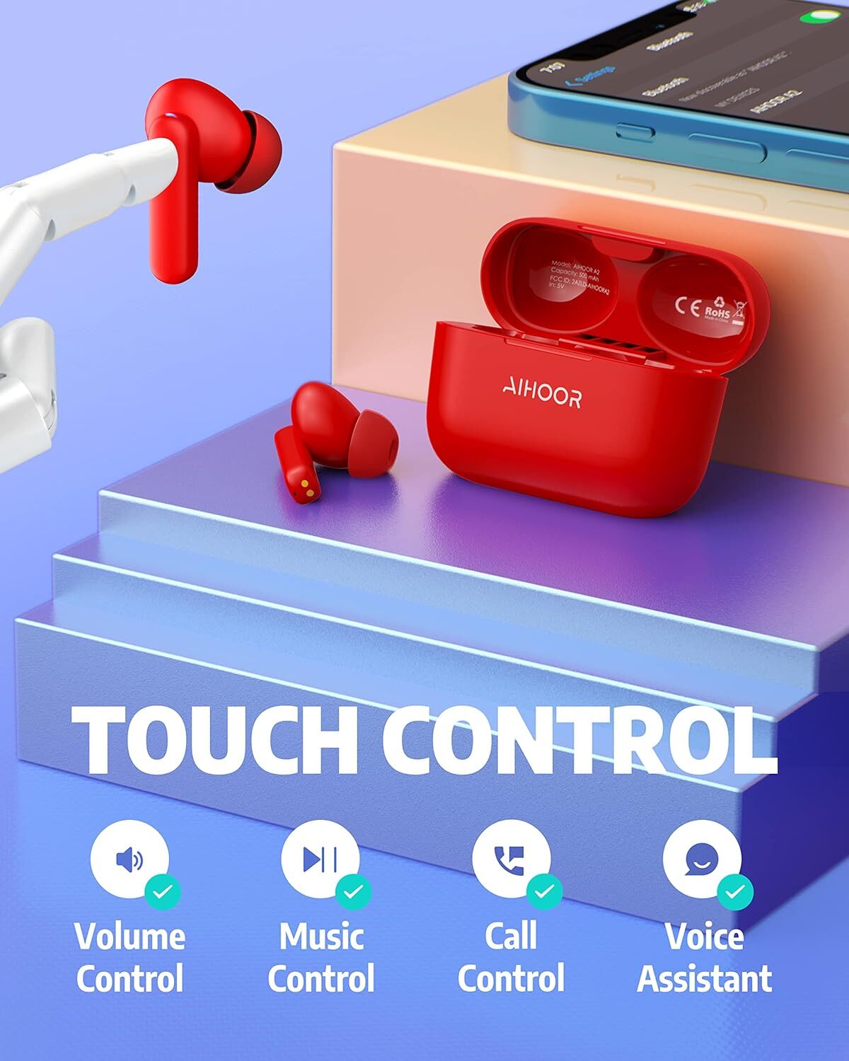 Airhoor A2 Wireless Earbuds Bluetooth Red NEW (R447*) (T)