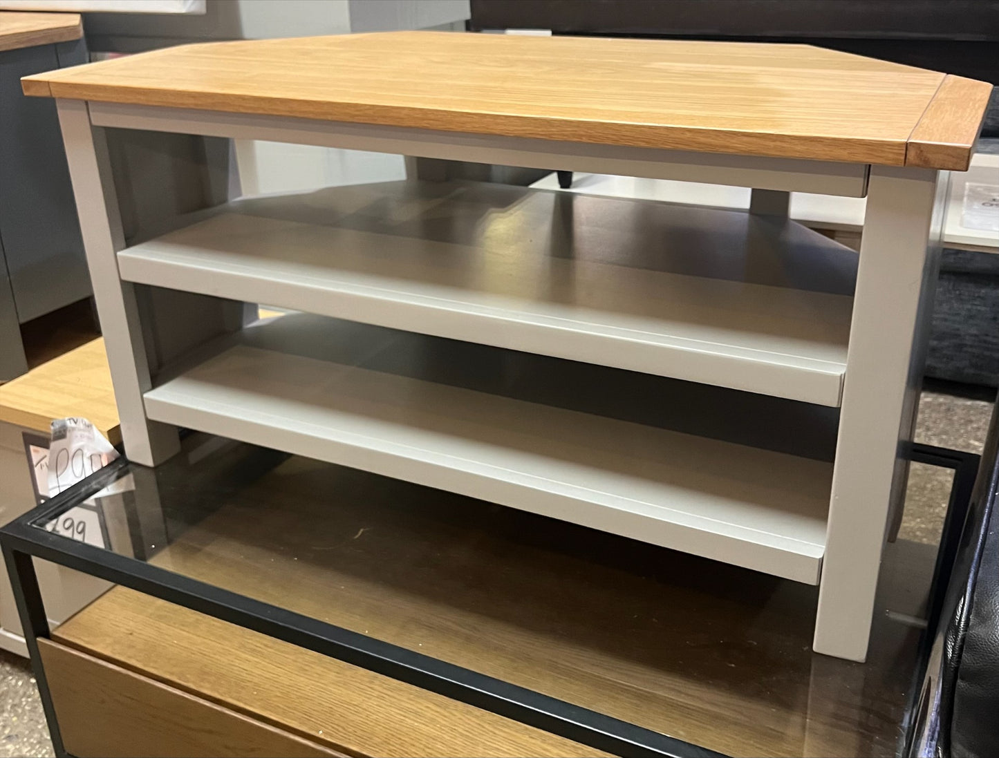 Corner TV Unit Grey 2 Shelf