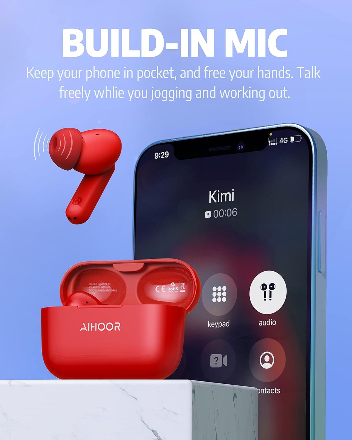 Airhoor A2 Wireless Earbuds Bluetooth Red NEW (R447*) (T)