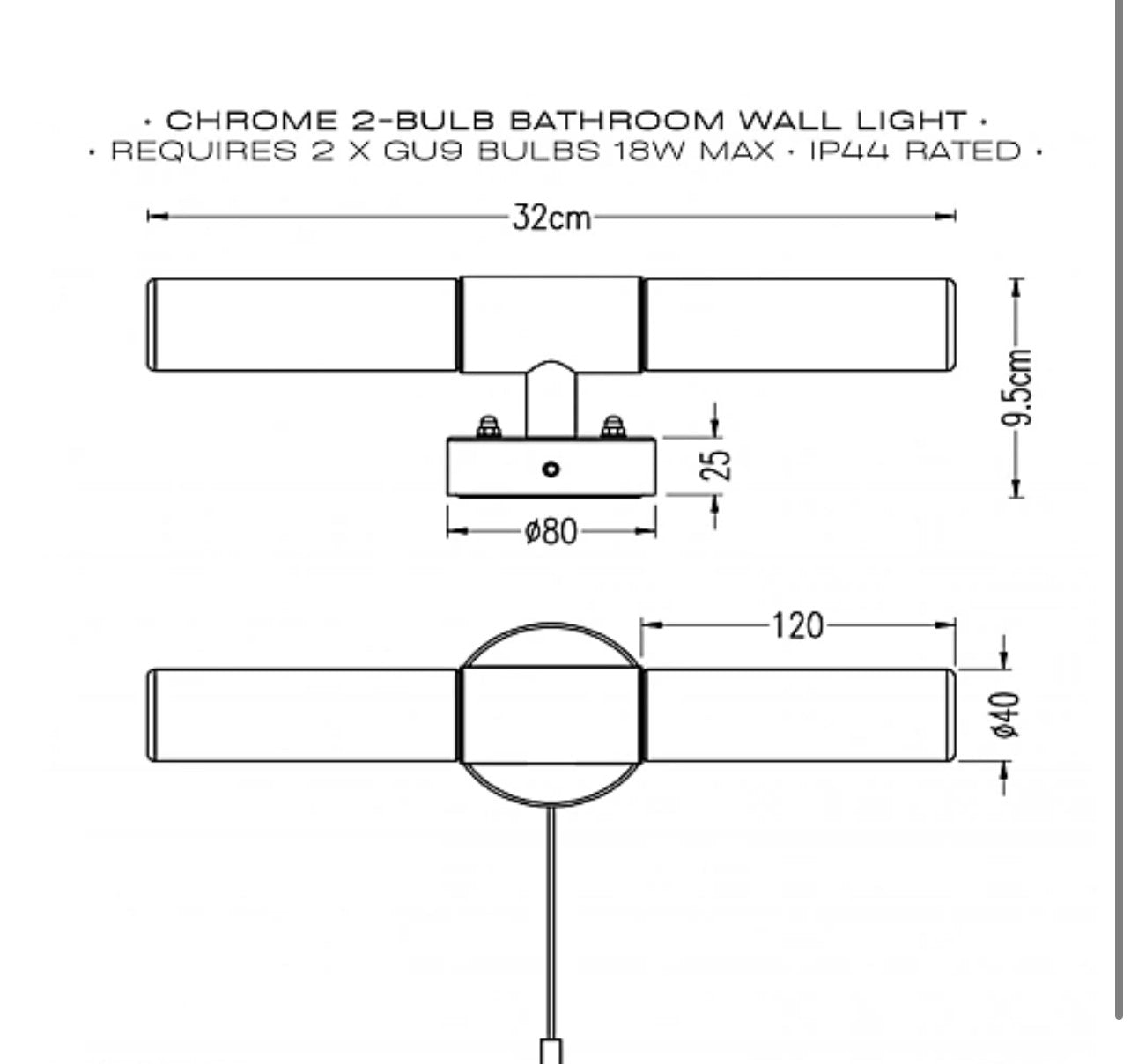 Modern Chrome IP44 Rated Bathroom Wall Light Fitting with Tubular Glass Shades (R178) (J)