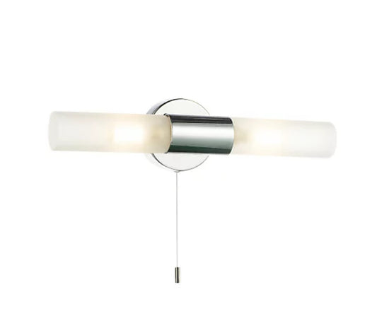 Modern Chrome IP44 Rated Bathroom Wall Light Fitting with Tubular Glass Shades (R178) (J)