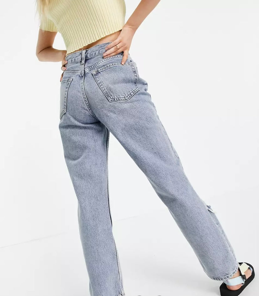 Topshop Petite Dad jeans with knee rips in bleach UK 10 (S30) (M)