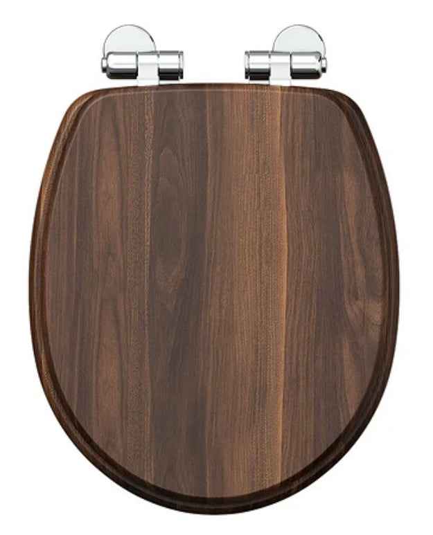 Oxford Soft Close Toilet Seat with Chrome Hinges Walnut NEW (S57) (E)