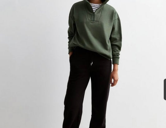 New look funnel neck fleece sweat in khaki green S (S62) (M)