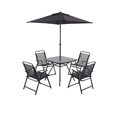 Bahama Black Metal 4 seater Dining set with Black Parasol (S409)